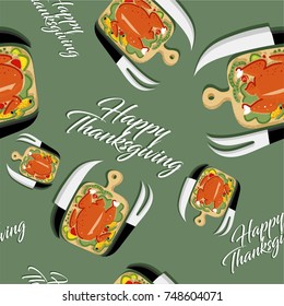 pattern seamless vector of thanksgiving with wooden chopping board, turkey, bean, corn, lemon and knife. for your thanksgiving gift packaging or wallpaper of thanksgiving celebration event