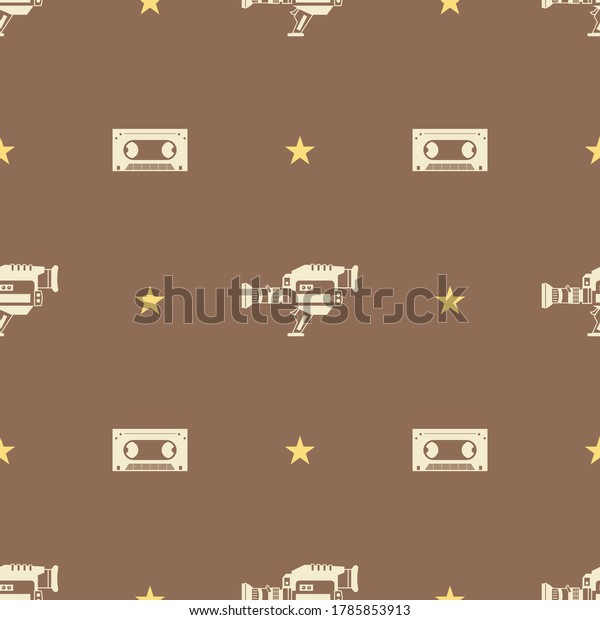 Pattern seamless vintage video camera with\
handheled and video recorder. flat design cartoon and backgroung\
concept. thin line vector,\
illustration