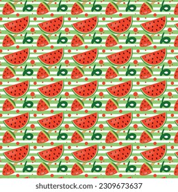 Pattern seamless with watermelon. Summer pattern with watermelon and watermelon ice cream.