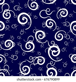 Pattern Seamless of White swirls on deep blue background