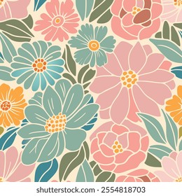 Pattern of seamless wildflowers. Abstract  botany flowers background.Vector illustration design.