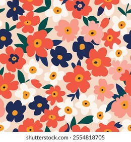 Pattern of seamless wildflowers. Abstract  botany flowers background.Vector illustration design.