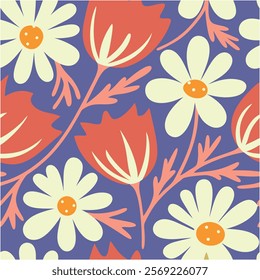 Pattern of seamless wildflowers. Abstract botany flowers pattern on colors background.