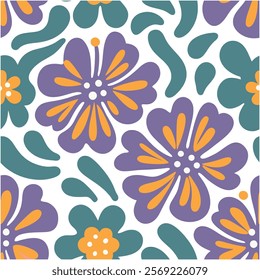 Pattern of seamless wildflowers. Abstract botany flowers pattern on colors background.