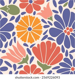 Pattern of seamless wildflowers. Abstract botany flowers pattern on colors background.