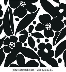  Pattern of seamless wildflowers. Silhouette botanical floral pattern in small flowers, Black botany design.perfect for fabric,print design.