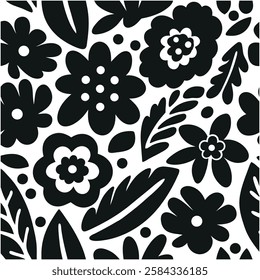  Pattern of seamless wildflowers. Silhouette botanical floral pattern in small flowers, Black botany design.perfect for fabric,print design.