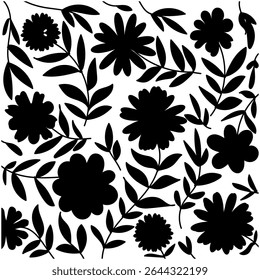 Padrão de flores silvestres sem costura. Padrão floral botânico silhueta em flores pequenas, design de botânica preta.perfect para tecido, impressão

projeto.