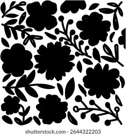 Padrão de flores silvestres sem costura. Padrão floral botânico silhueta em flores pequenas, design de botânica preta.perfect para tecido, impressão

projeto.