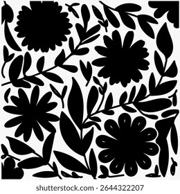 Padrão de flores silvestres sem costura. Padrão floral botânico silhueta em flores pequenas, design de botânica preta.perfect para tecido, impressão

projeto.