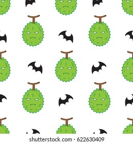 pattern seamless.thailand king of fruits DURIAN cartoon character. Oriental fruit with overpower odour and funny spikes design for organic farming or vegetarian nutrition theme