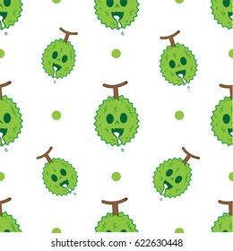 pattern seamless.thailand king of fruits DURIAN cartoon character. Oriental fruit with overpower odour and funny spikes design for organic farming or vegetarian nutrition theme