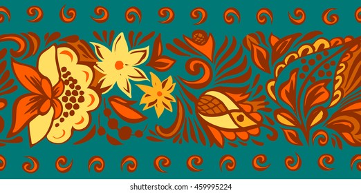 Pattern seamless.Traditional Russian painting. Printing on fabric wrapping paper, textiles. Floral ornament 3 color.