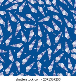 Pattern with seashells on a blue background. Beautiful nautical design elements, perfect for prints and patterns. 