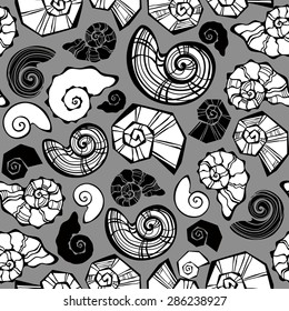 Pattern with seashells. Vector seamless