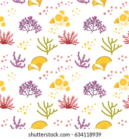 Pattern with seaweed. Seamless pattern. Art on white background. Vector. Cartoon. Flat.