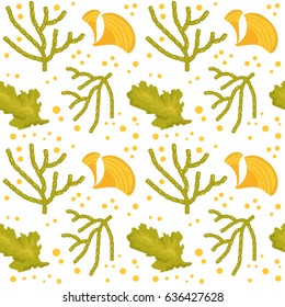 Pattern with seaweed. Seamless pattern. Art on white background. Vector. Cartoon. Flat.