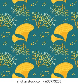 Pattern with seaweed. Seamless pattern. Vector. Cartoon. Flat.