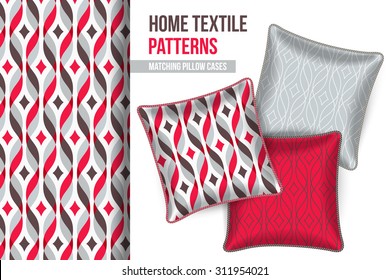 Pattern and Set of 3 matching decorative throw pillows with this pattern applied.  Vector illustration.