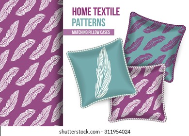 Pattern and Set of 3 matching decorative throw pillows with this pattern applied.  Vector illustration.