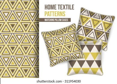 Pattern and Set of 3 matching decorative throw pillows with this pattern applied.  Vector illustration.