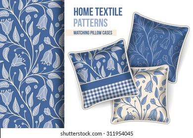 Pattern and Set of 3 matching decorative throw pillows with this pattern applied.  Vector illustration.