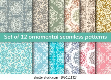 Pattern set arabic, indian, japanese, islamic motifs. Collection patterns. Mandala seamless pattern. Ethnic bohemian background. Cute paper background. Abstract flower. Vector illustration