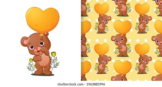The pattern set of the bear is holding the bright colored balloon of illustration