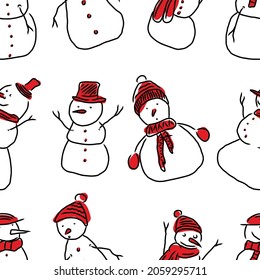 Pattern set collection of hand drawing Christmas snowman decoration