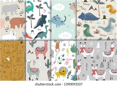 pattern set with different animals for kids clothes nursery,fabric