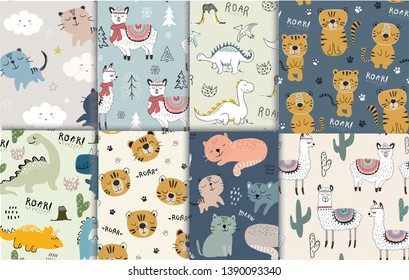 pattern set with different animals for kids clothes nursery,fabric