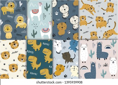 pattern set with different animals for kids clothes nursery,fabric