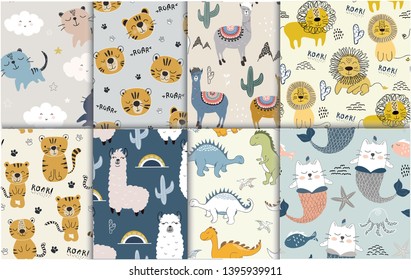 pattern set with different animals for kids clothes nursery,fabric