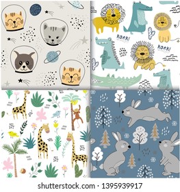 pattern set with different animals for kids clothes nursery,fabric