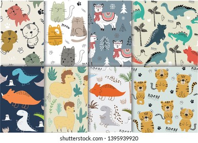 pattern set with different animals for kids clothes nursery,fabric