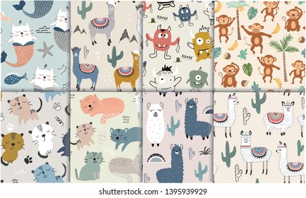 pattern set with different animals for kids clothes nursery,fabric