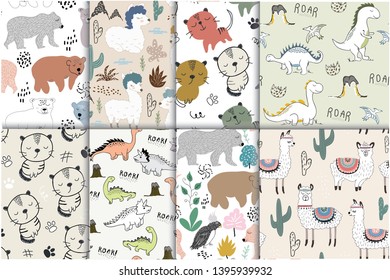 pattern set with different animals for kids clothes nursery,fabric