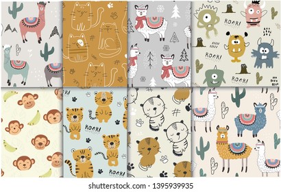 pattern set with different animals for kids clothes nursery,fabric