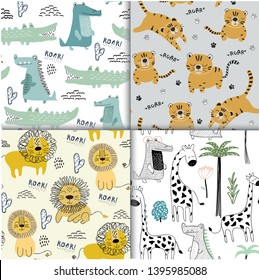 pattern set with different animals for kids clothes nursery,fabric