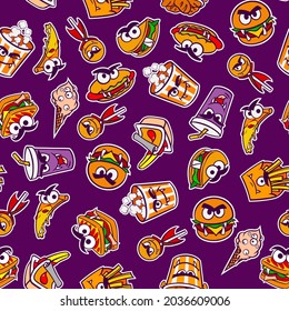 Pattern from a set of fast food for the holiday Halloween in a cartoon style. Vector illustration.