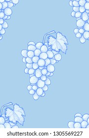 Pattern set of fresh blue bunches of grape on white background. Vector illustration.