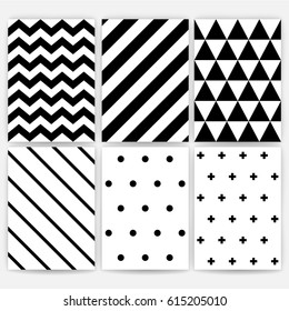 Pattern set. Geometric Vector background. Black and white stripes, polka dots, zig zag, triangles, line. Hipster decoration style. Texture for fabric textile. A4 paper for posters, postcards, wrapping