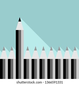 Pattern with set of grey pencils with long shadow. Vector graphic illustration. Flat design.