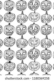 pattern with Set of Halloween scary pumpkins. Autumn holidays. hand draw pumpkins