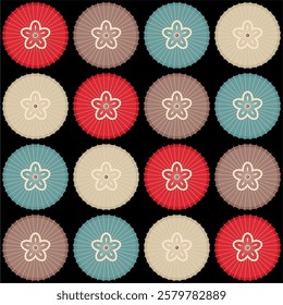 Pattern set with japanese chinese umbrellas decorative objects art design 