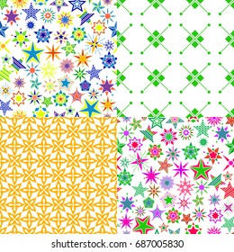 Pattern set with kids colorful cartoon stars, vector illustration