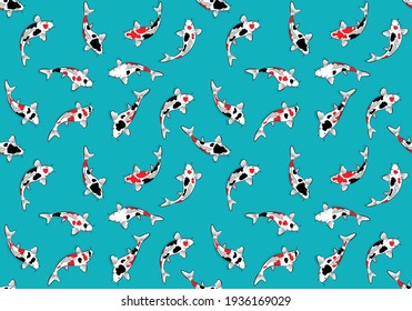 Pattern Set of koi fish. Cartoon Vector illustration