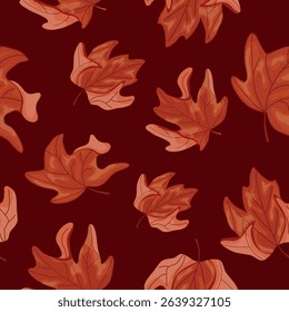 pattern from a set of maple tree leaf icons in the colors of the Canadian flag on a red background, for Canada Day or autumn design