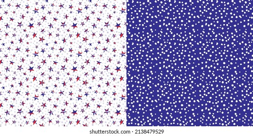 Pattern set Repeating Red White Blue Americana Stars Background Irregular Polka Dots Patterns