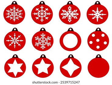 pattern set. of round Christmas tree decorations in red.